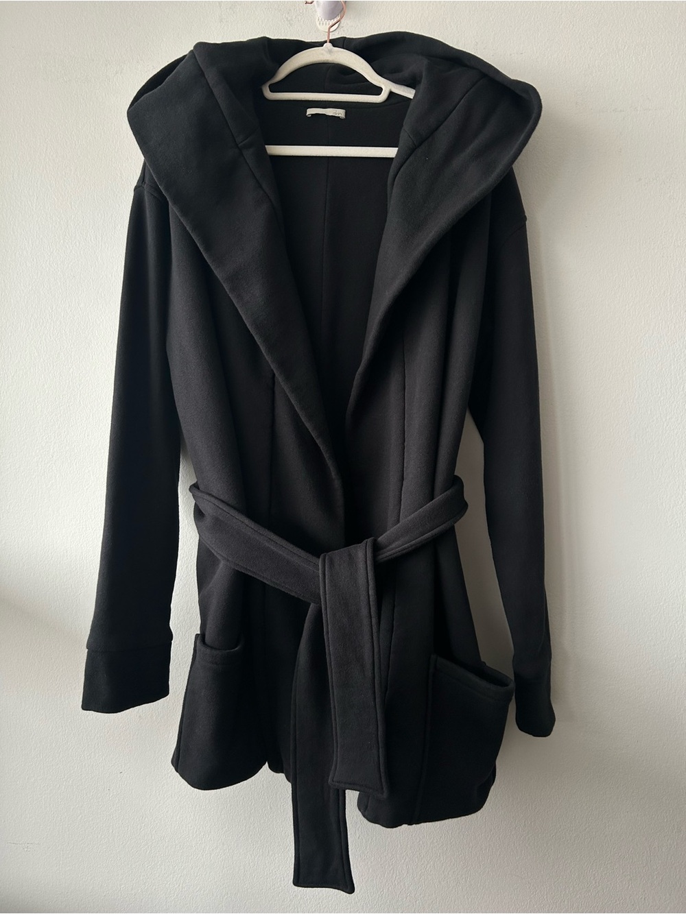 Skin Pima cotton Double Layer Wrap Loungewear Robe in black